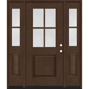 Regency 64 in. x 80 in. 1/2-4Lite Clear Glass LH Hickory Stain Mahogany Fiberglass Prehung Front Door w/Dbl 12in.SL