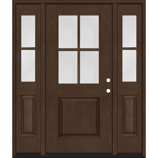 Steves & Sons Regency 64 in. x 80 in. 1/2-4Lite Clear Glass LH Hickory Stain Mahogany Fiberglass Prehung Front Door w/Dbl 12in.SL