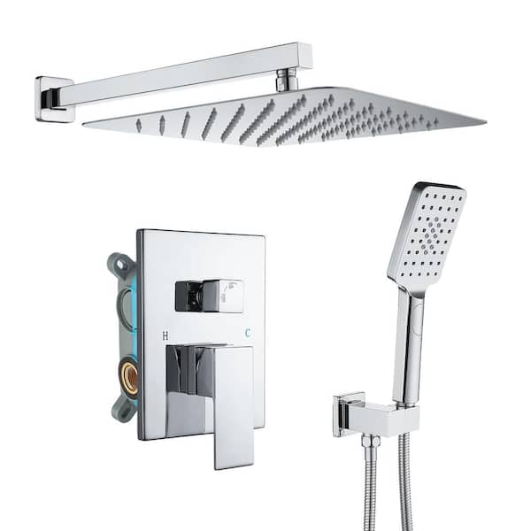 GIVING TREE Single-Handle 3-Spray Wall Mount 10 in. Square Shower Faucet with Hand Shower in Chrome (Valve Included)
