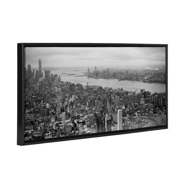 Sylvie "New York No 1 Black and White" by Crystal Lynn Collins Beaded Black Framed Art Print 40 in. x 18 in.
