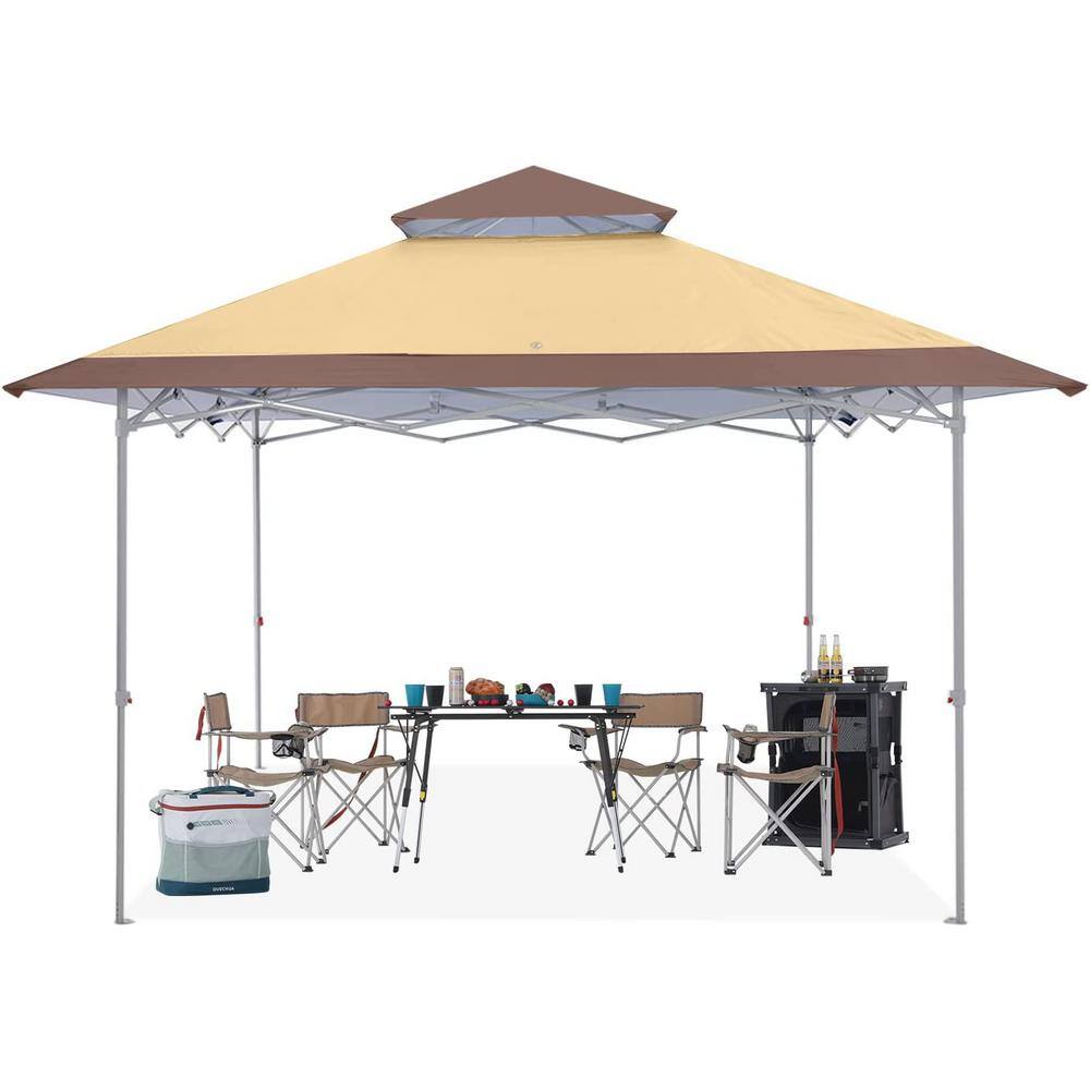 13 ft x 13 ft Beige Steel Patio Gazebo with Double Roof