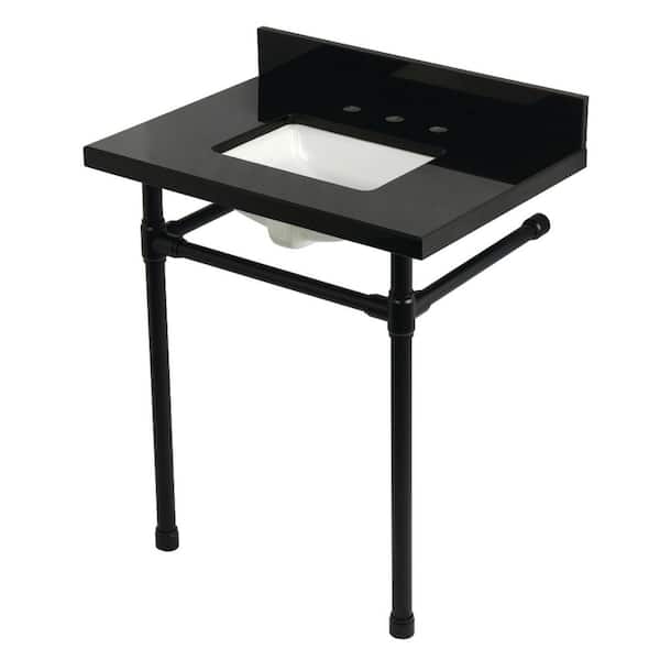 Dreyfuss 30 in. x 22 in. Console Sink Combo in Black Granite/Matte Black with Legs