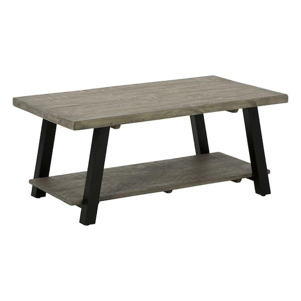 Benjara 23.88 in. Gray and Black Rectangle Wood Coffee Table with Metal Base