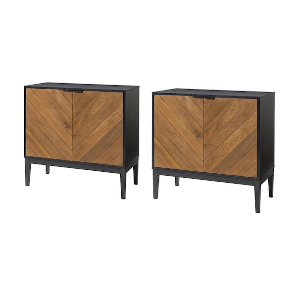 JAYDEN CREATION Franz Black 32 in. Tall 2-Door Accent Storage Cabinet with Adjustable Shelves and Metal Legs set of 2
