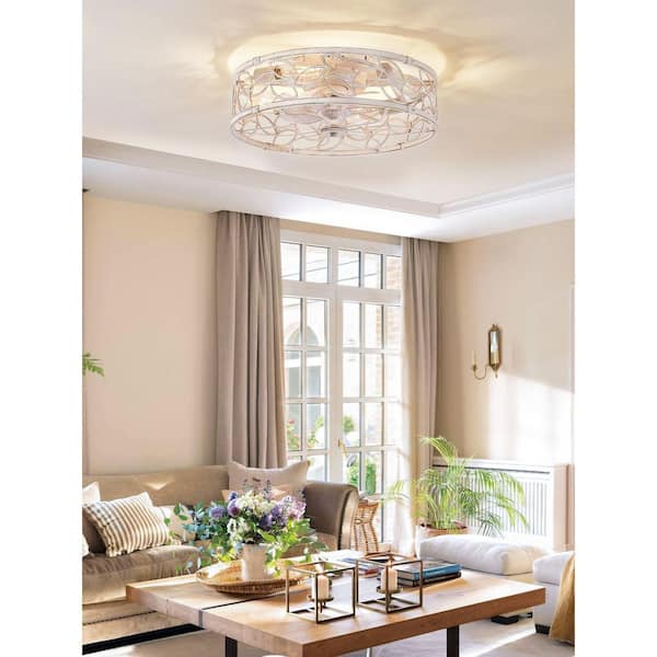 HINNIXY 18 in. Indoor White Gold Flush Mount Caged Ceiling Fan