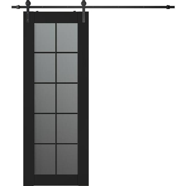 Belldinni Vona 10-Lite 32 in. x 96 in. 10-Lite Frosted Glass Black Matte Wood Composite Sliding Barn Door with Hardware Kit