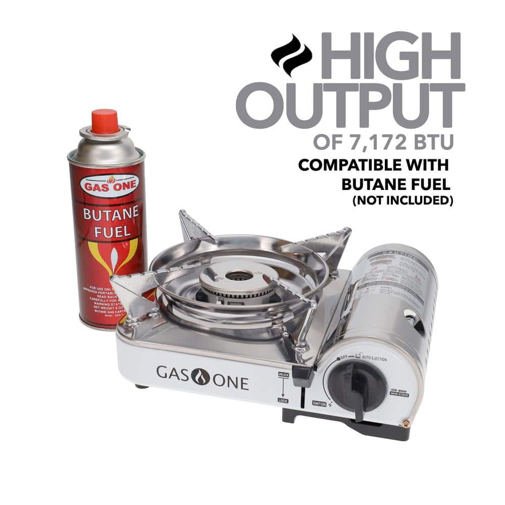 Compact White and Stainless Steel Single Burner Gas Stove