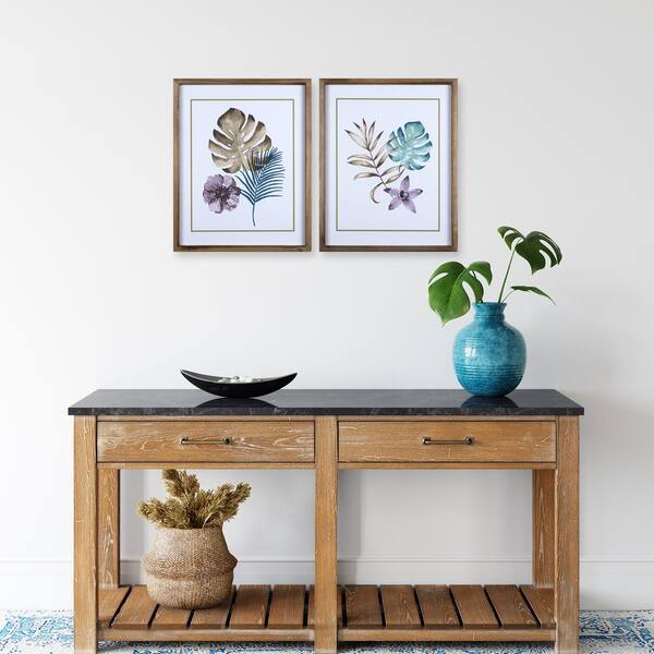 Stratton Home Decor Set Of 2 Multicolor Tropical Leaves Framed Wall Art S42596 - Tropical Wall Decor Framed