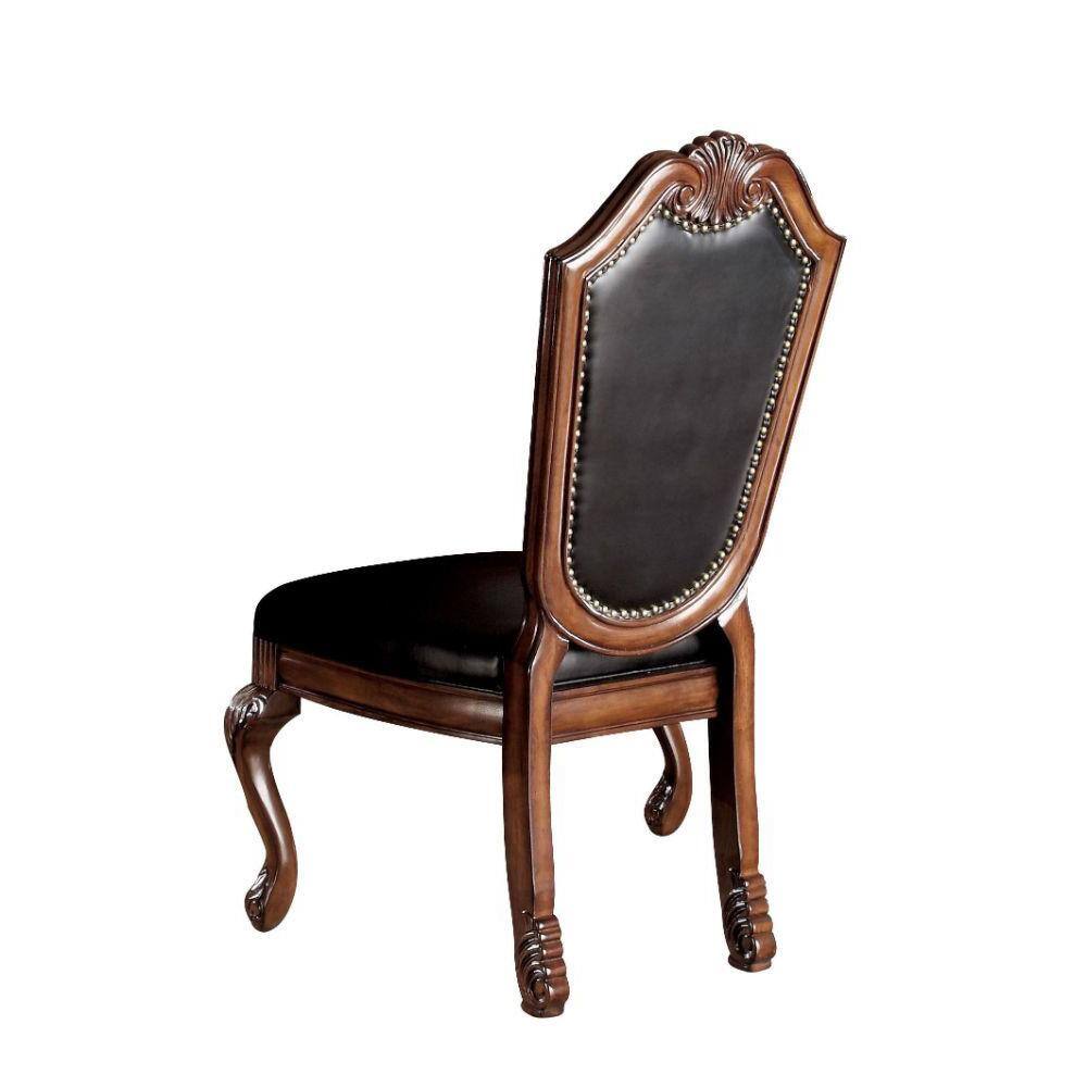Chateau De Ville Black Leather and Wood High Side Chair