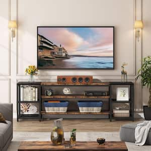 Tabor 78.8 in. Rustic Brown Wood Black Metal TV Stand Fits TVs up to 85 in. with Open Storage Shelves