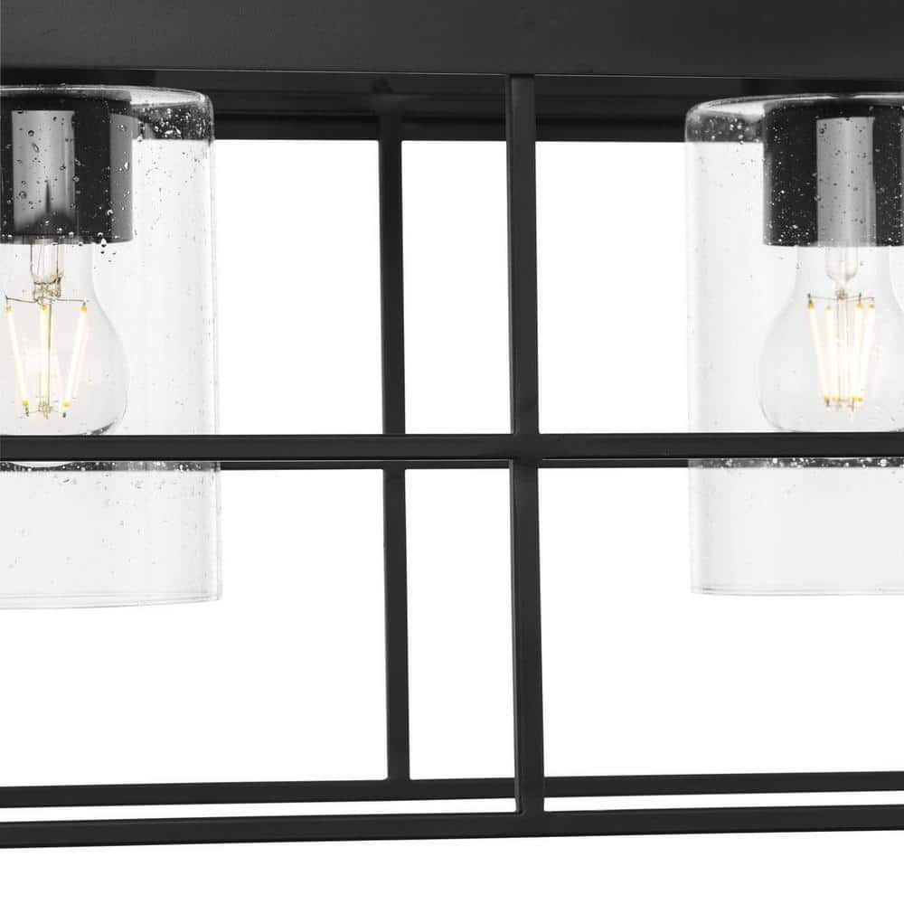 Matte Black Steel Four-Light Island Chandelier with Seeded Glass