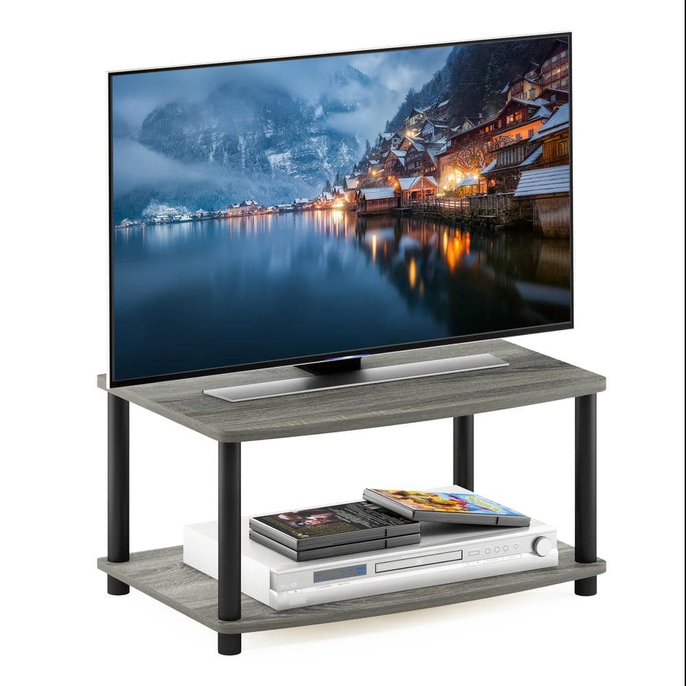 Gray Wood and Black 2-Tier Modern TV Stand