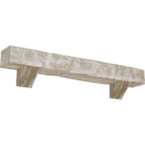 8 in. x 8 in. x 5 ft. Riverwood Faux Wood Fireplace Mantel Kit, Breckinridge Corbels, White Washed