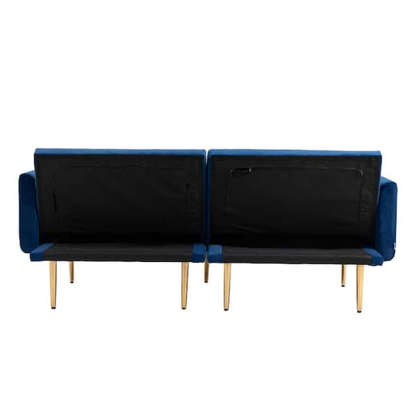 ATHMILE 73.23 in. W Velvet Sofa Round Arm Velvet Modern Straight Sofa in Navy Blue