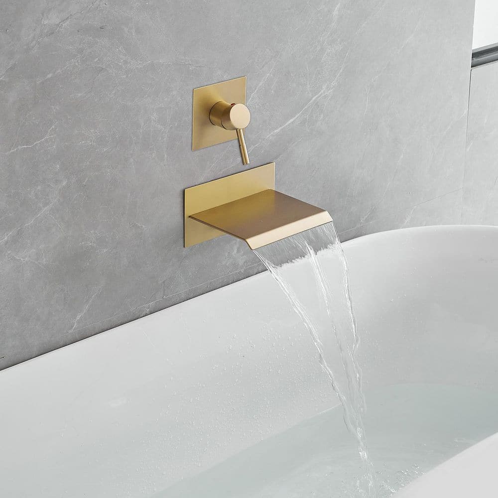 Brushed Gold Wall-Mount Waterfall Faucet with Lever Handle