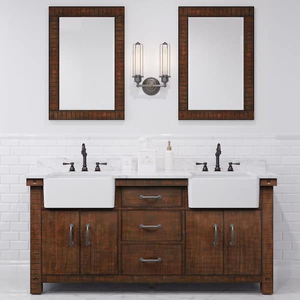 Water Creation Paisley 72 in. W x 22 in. D Vanity in Rustic Sienna with Marble Vanity Top in White with White Basin and Faucet