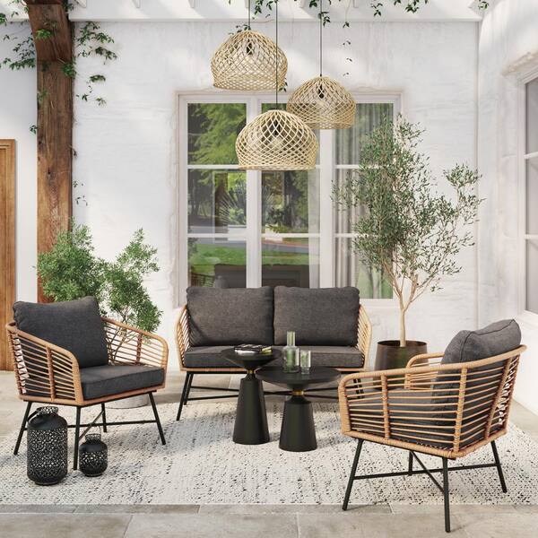 Nathan James Flow Bohemian 3-Piece Wicker Furniture Set, Rattan