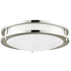 14 in. Brushed Nickel Selectable LED Round Double Ring Flush Mount 3 Color Adjustable Dimmable