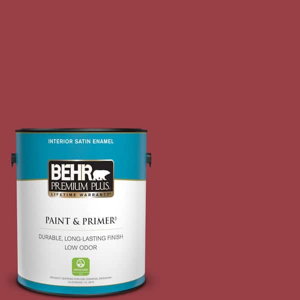 BEHR PREMIUM PLUS 1 gal. #140D-7 Classic Cherry Satin Enamel Low Odor Interior Paint & Primer