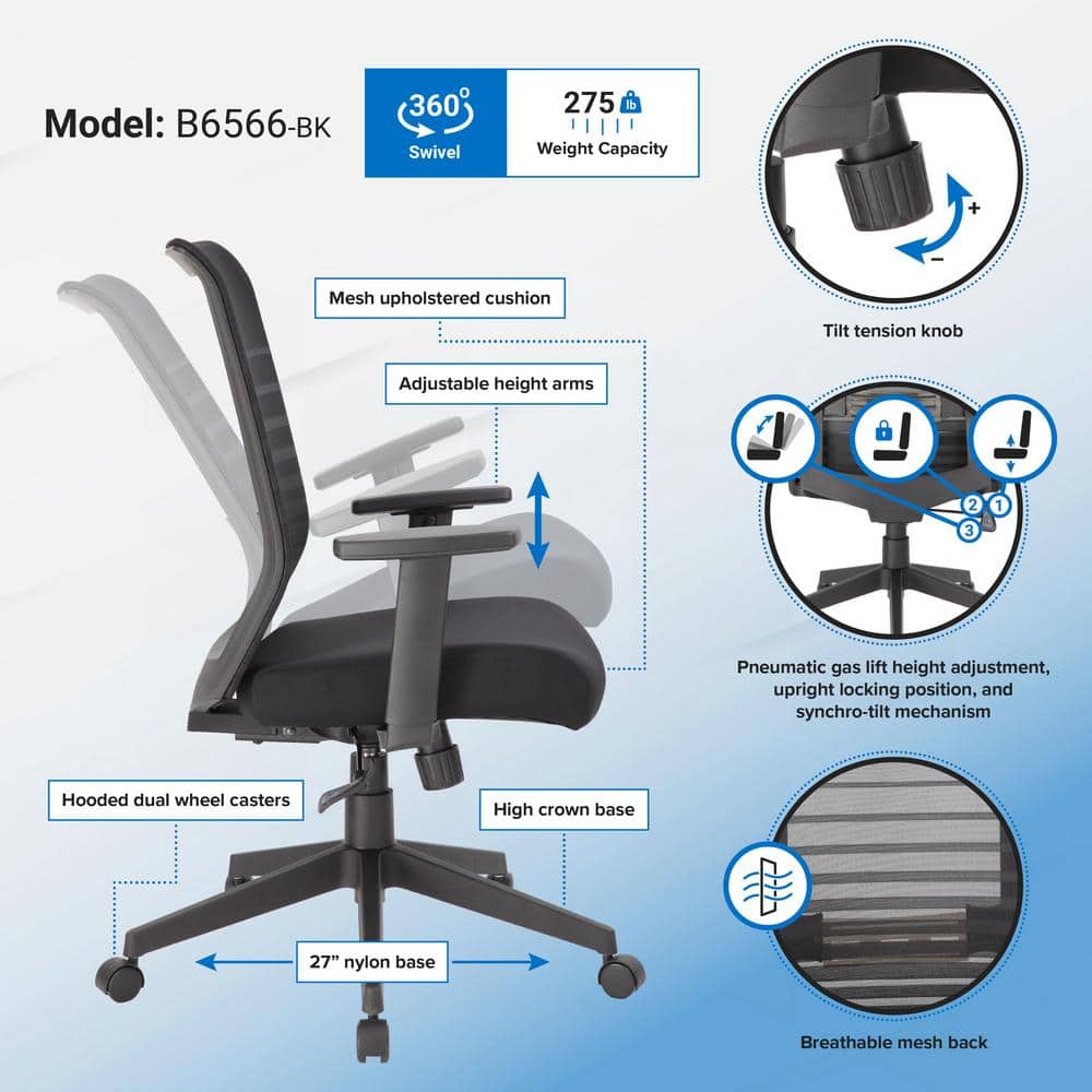 Synchro-Tilt Mesh Task Chair with Adjustable Arms - Black