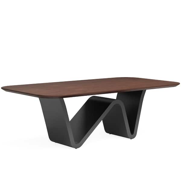 BYBLIGHT Roesler Walnut and Black Sintered Stone 78.74 in. Pedestal Modern Large Rectangular Dining Table for 8