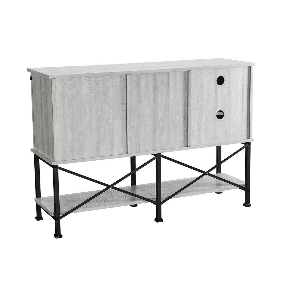 52" Off-White Wood Bar Cabinet with Sliding Door and Shelves