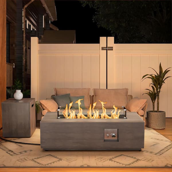 eVita 42 in. Outdoor Propane Fire Pit 50K BTU Propane Fire Pit Table with Glass Wind Guard Waterproof Cover and Glass Beads