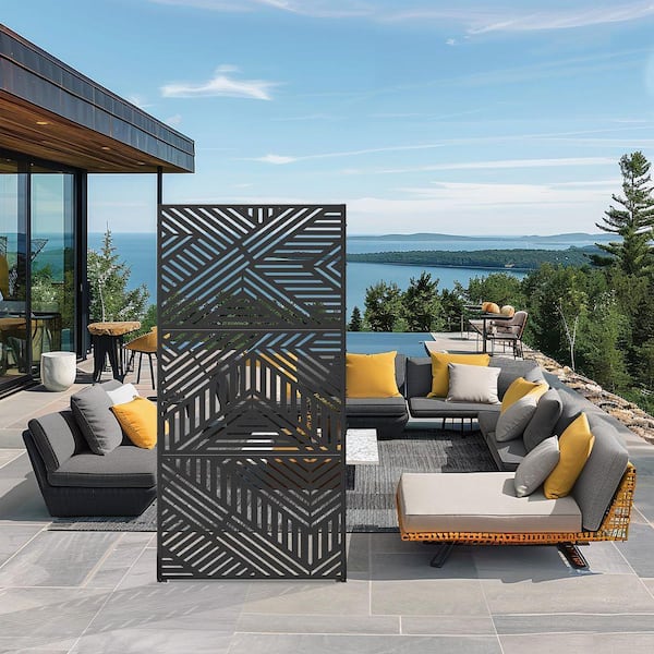 16 in. L x 35 in. W x 72 in. H Black Outdoor Rectangular Metal Galvanized Privacy Screen Fence Garden Panels