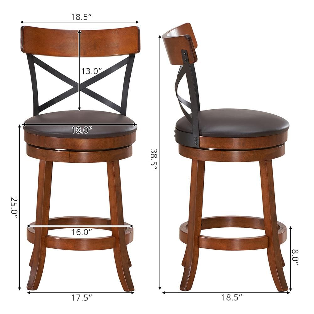 Walnut and Black Swivel 25'' High Back Bar Stools Set of 4