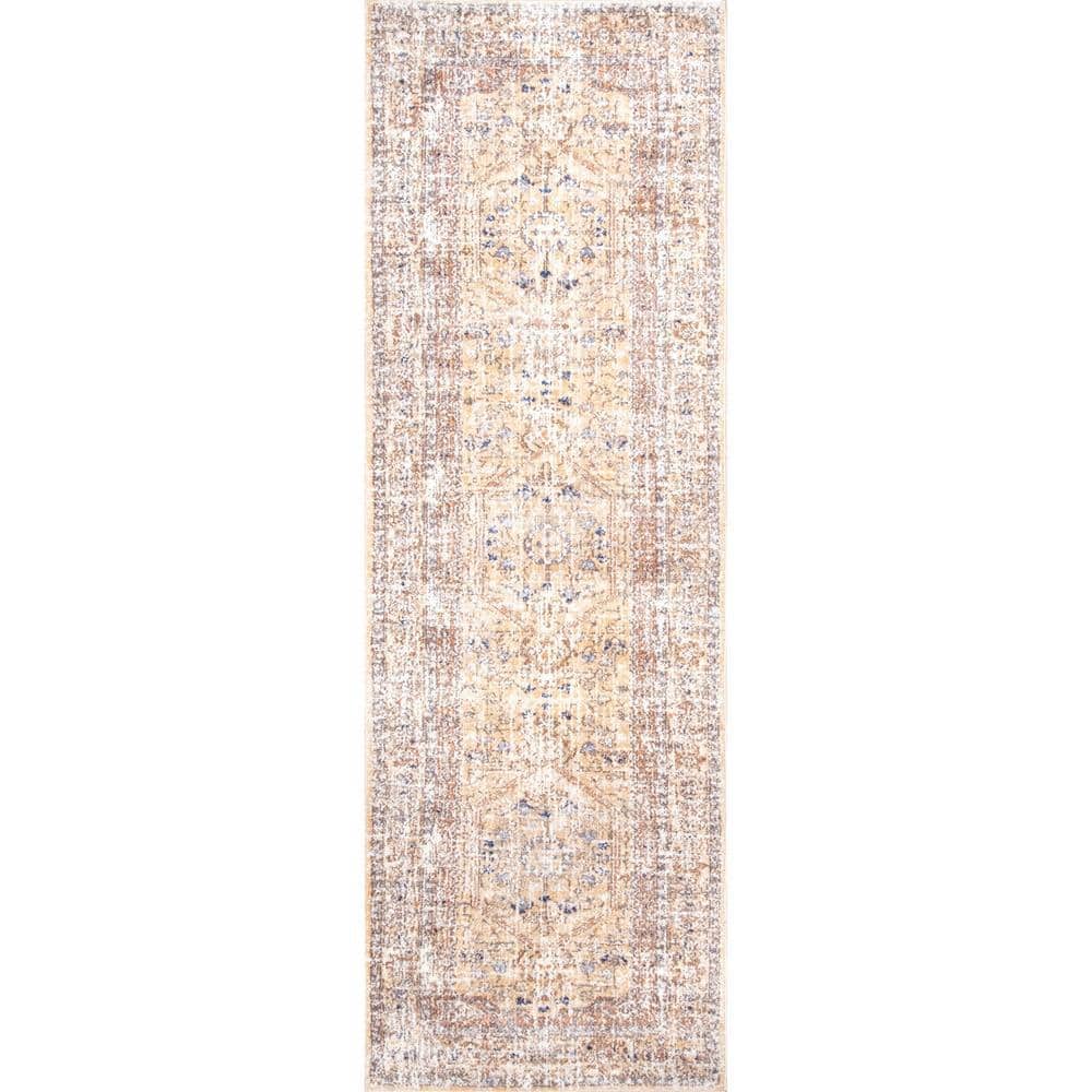 Jacquie Gold and Ivory Synthetic Oriental Runner Rug