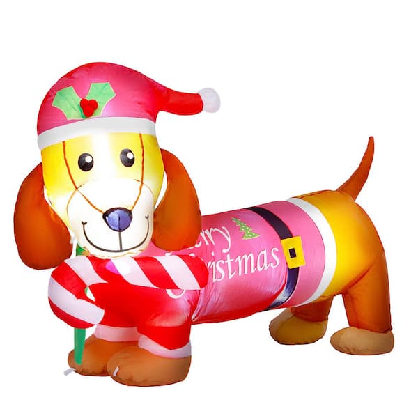 JOYDECOR 5 ft. W x 4.5 ft. H Inflatable Christmas Decoration Weiner Dog ...
