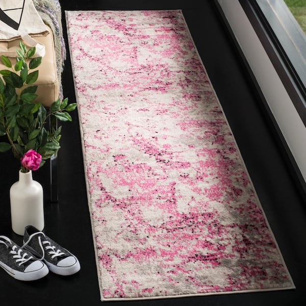 Skyler Pink/Ivory 2 ft. x 12 ft. Abstract Runner Rug