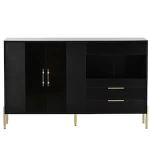53.50 in. W x 15.70 in. D x 33.50 in. H Black Linen Cabinet with Adjustable Shelves and Acrylic Doors