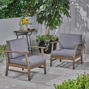 Perla Grey Removable Cushions Wood Outdoor Lounge Chair with Dark Grey Cushions (2-Pack)