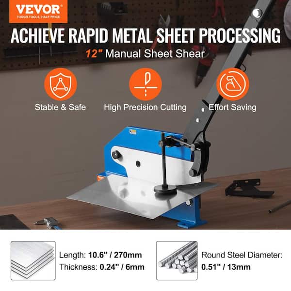 Hand Plate Shear 12 in. Manual Metal Cutter 1/4 in. Max Snip Benchtop 1/2 in. Rod for Shear Carbon Steel Plates and Bars