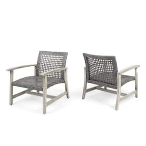 2-piece wood plus wicker club chair for patio, patio backyard lawn white plus gray