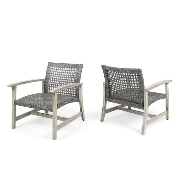 Unbranded 2-piece wood plus wicker club chair for patio, patio backyard lawn white plus gray