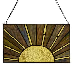 Golden Sunrise/Sunset Multicolored Stained Glass Window Panel