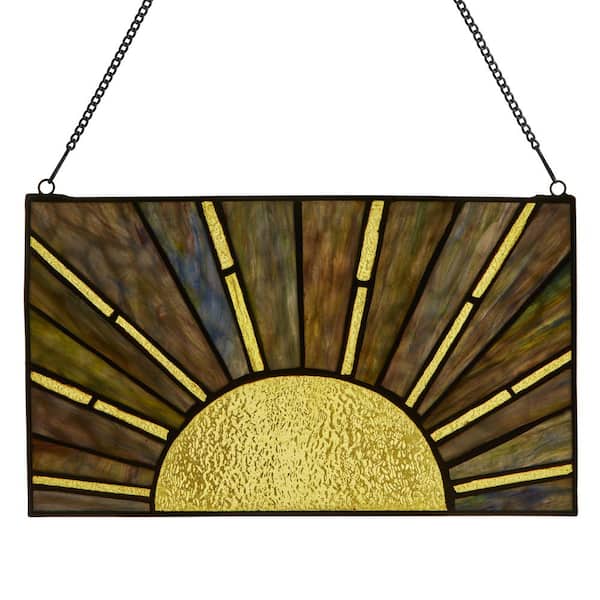 River of Goods Golden Sunrise/Sunset Multicolored Stained Glass Window Panel