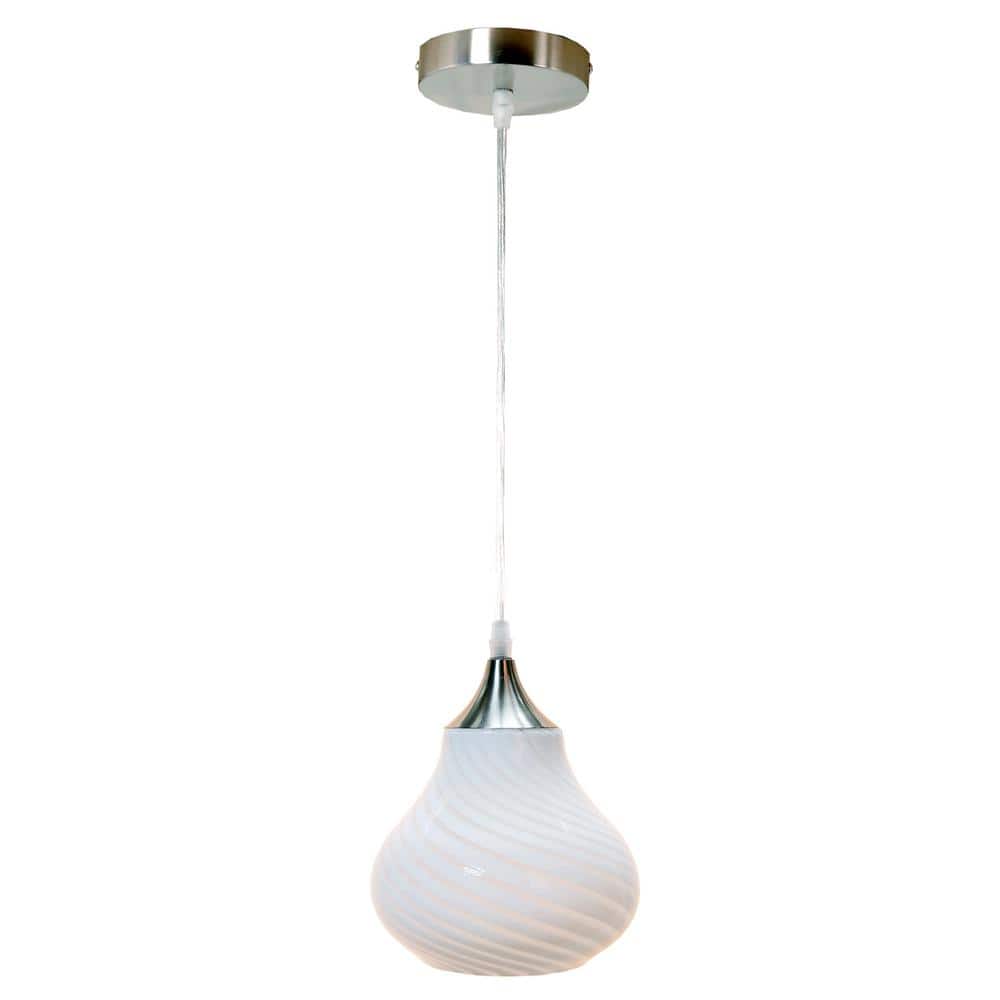 Jug 1-Light Nickel Hand Blown White Jade Glass Shade Pendant