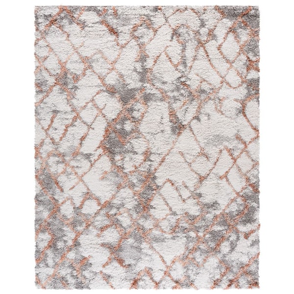 Horizon Shag 9 ft. x 12 ft. Ivory/Rust Abstract Diamond Area Rug