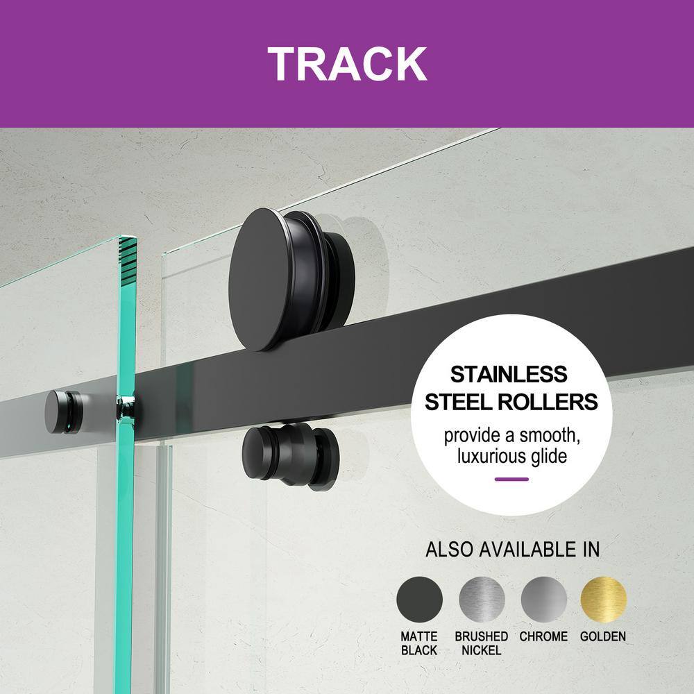 Matte Black Frameless Sliding Shower Door with Clear Tempered Glass
