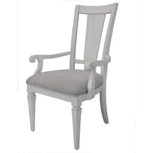 Gray and White Linen Open Slatted Back Dining Armchair (Set of 2)