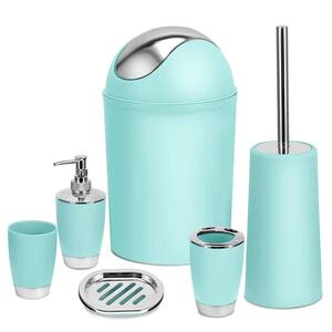 6-Piece Bathroom Accessory Set Complete Set with Soap Dispenser and Toothbrush Holder in Aqua