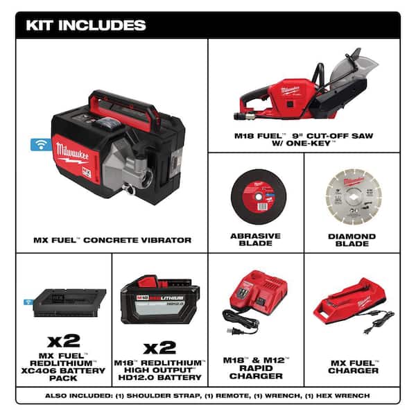 MX FUEL Lithium-Ion Cordless Briefcase Concrete Vibrator Kit with M18 FUEL ONE-KEY 9 in. Cut Off Saw Kit