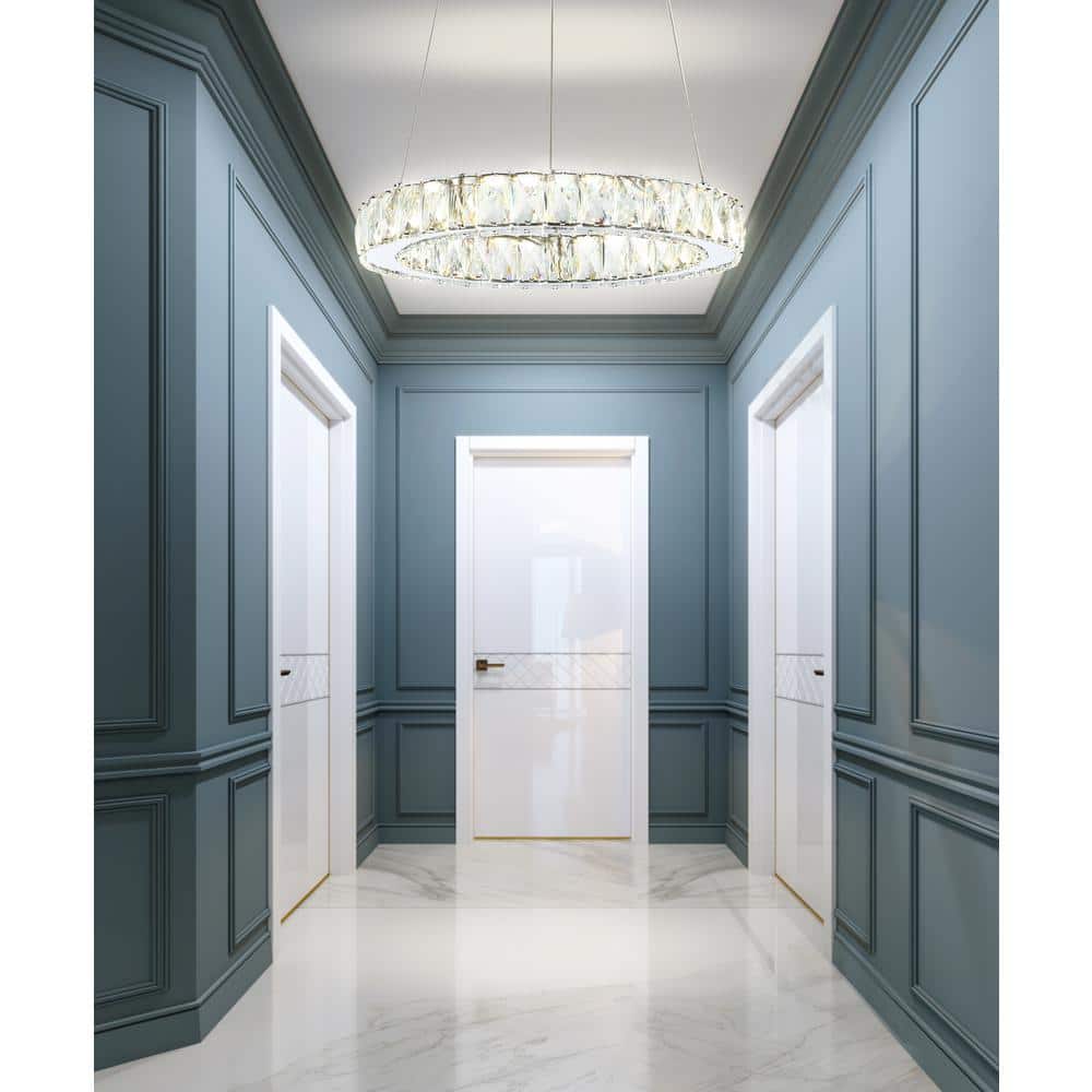 Elegant Chrome Crystal Ring LED Chandelier 15.75" Flush Mount