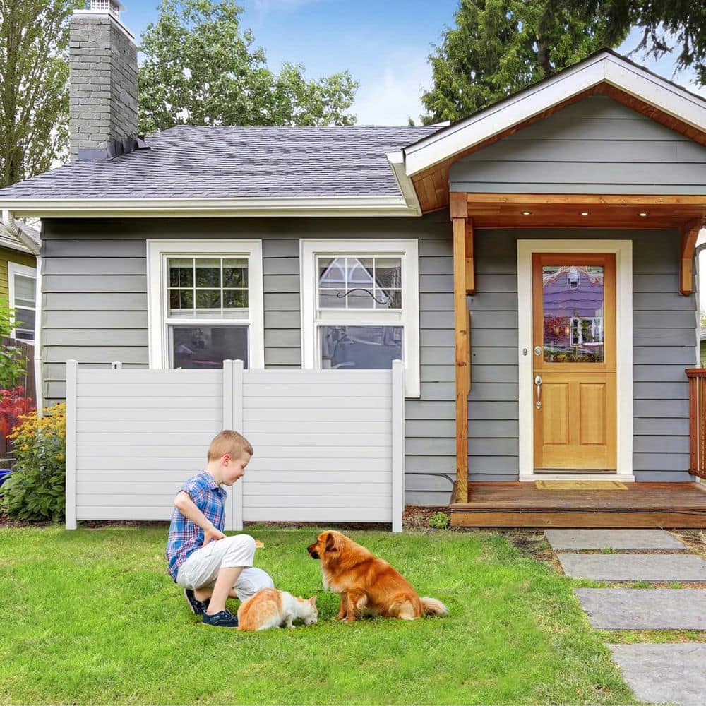 White Vinyl 50" x 50" Privacy Fence Panel Kit for Outdoor Use