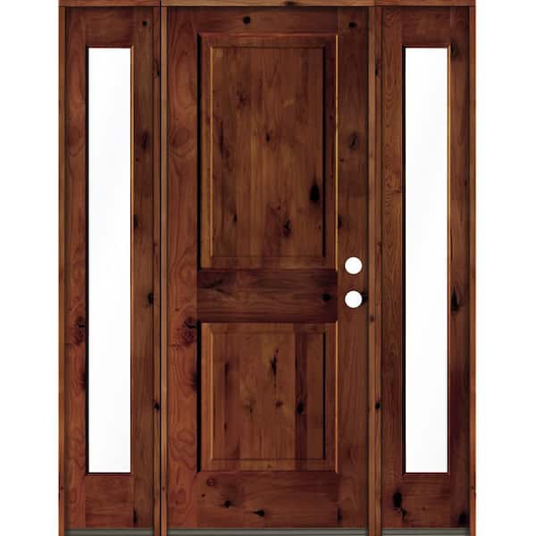 Krosswood Doors 58 in. x 80 in. Rustic Knotty Alder Square Top Red Chestnut Stained Wood Left Hand Single Prehung Front Door
