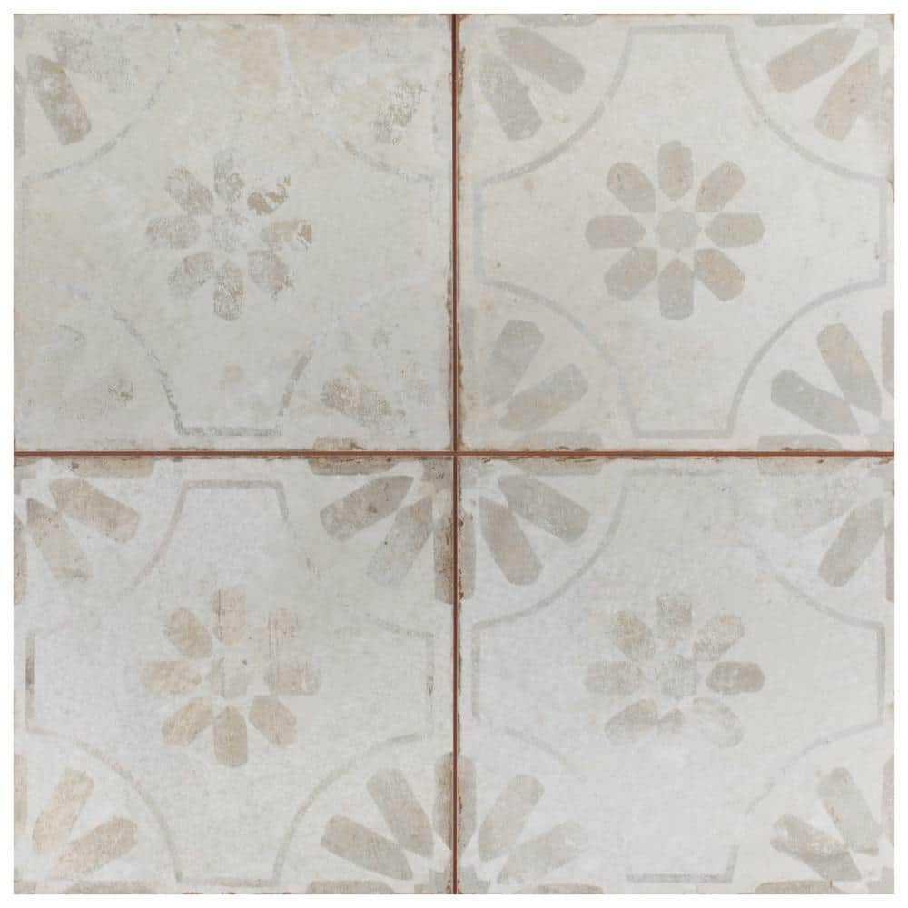 Rustic Farmhouse Floral Motif 17.63" Ceramic Floor & Wall Tile
