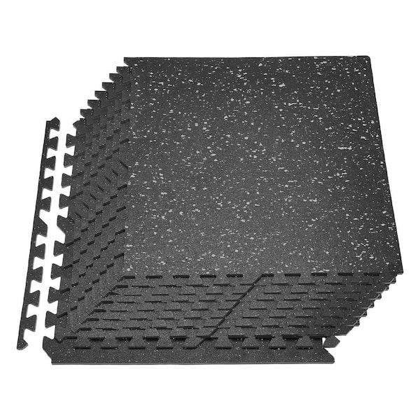 Puzzle Exercise Mat, 12 PCS Equipment Mats, 24 x 24 x 0.4 in., High-Density EVA Foam Mats Interlocking Black 48 sq.ft